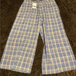 Zara Blue & Cream Checked Textured Trousers